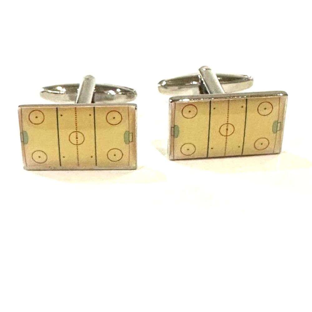 Ice Hockey Rink Cufflinks — Aerial View — Silver Rectangle Frame